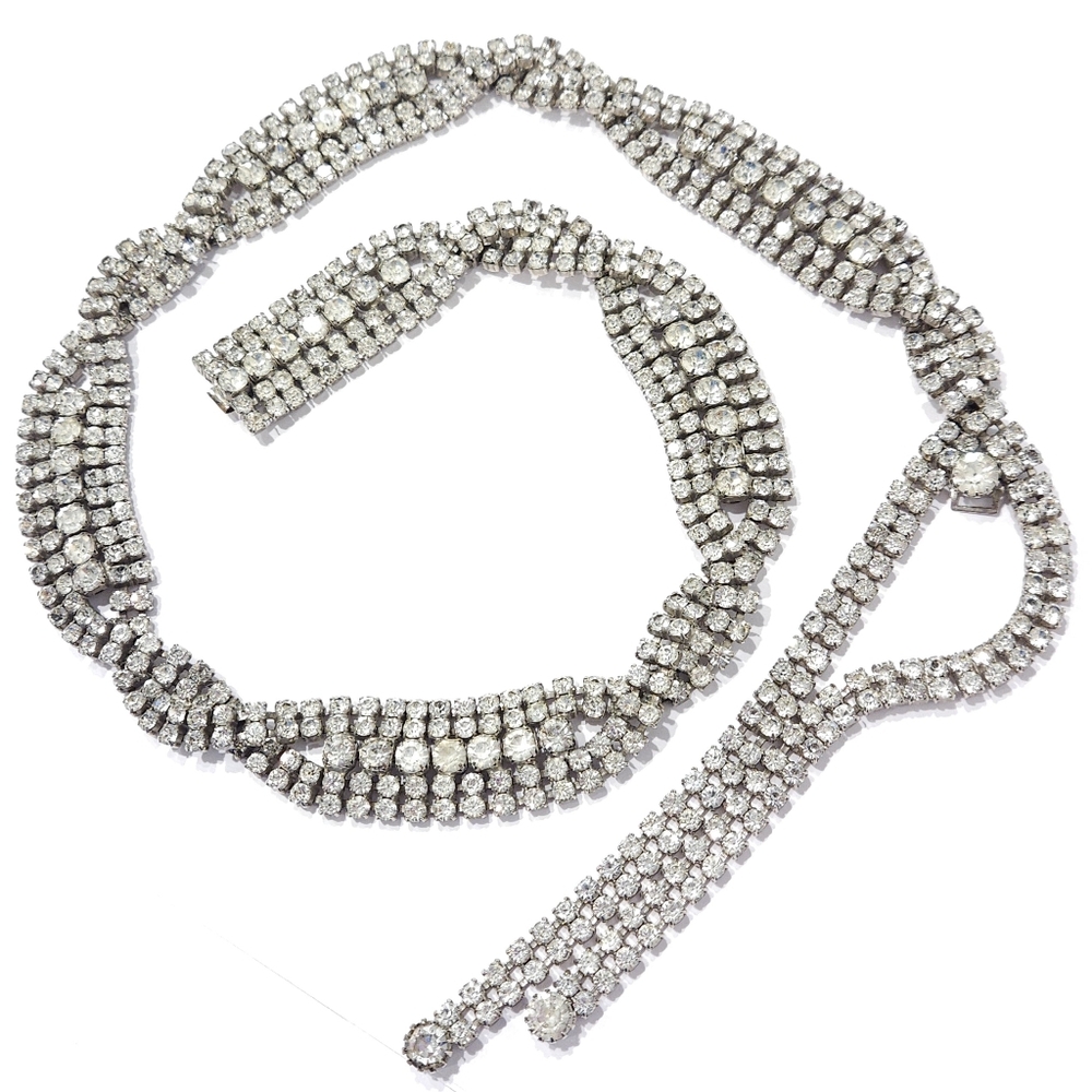 Christian Dior Vintage Crystal Belt Statement Necklace Silver Tone 1970s - Picture 4 of 17